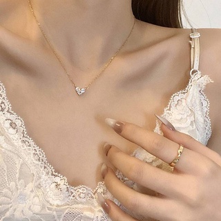 Dây chuyền mặt trái tim đính đá zircon nhân tạo kiểu dáng đơn giản phong cách Hàn Quốc