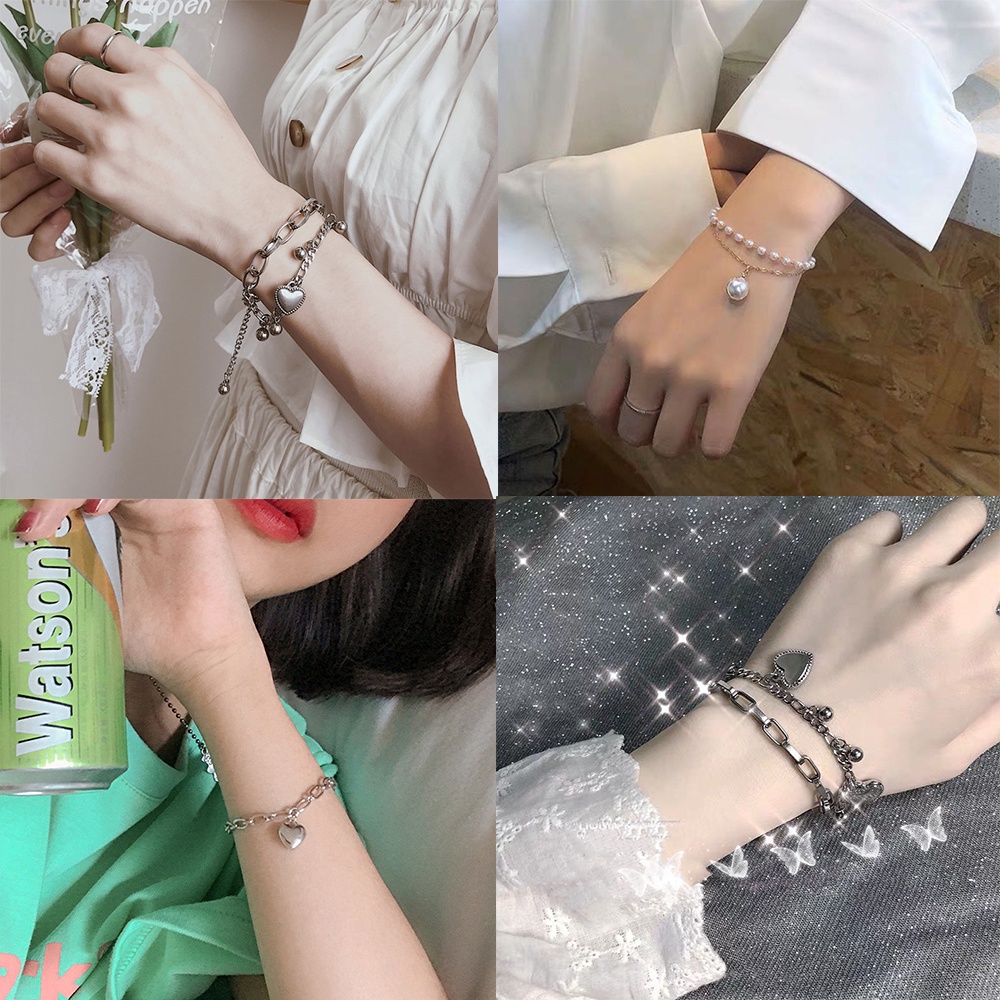 Vòng đeo tay màu vàng/ màu bạc đính hạt ngọc trai nhân tạo thanh lịch thời trang dành cho nữ