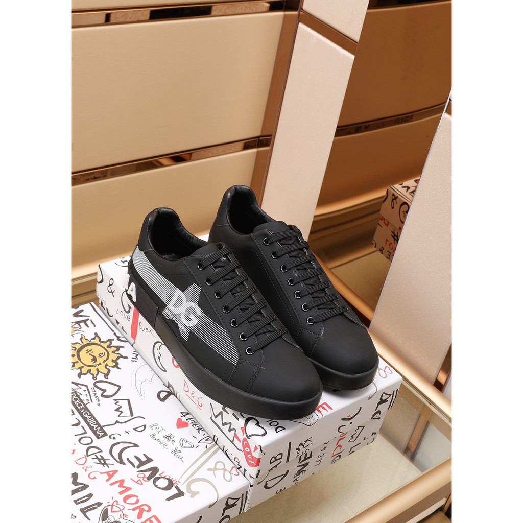 Giày sneakers nam da thật Dolce & Gabbana D&G họa tiết trang trí thu hút, kiểu dáng thể thao