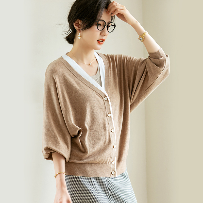 Áo Khoác Cardigan Len Cổ Chữ V Dáng Rộng Tay Cánh Dơi Phong Cách Thời Trang Hàn Quốc 2020 Dành Cho Nữ