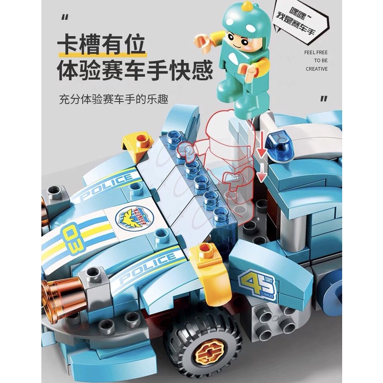 Lego duplo biến hình robot ô tô, xe đua, xếp hình, chính hãng feelo, 182 chi tiết BINO 069