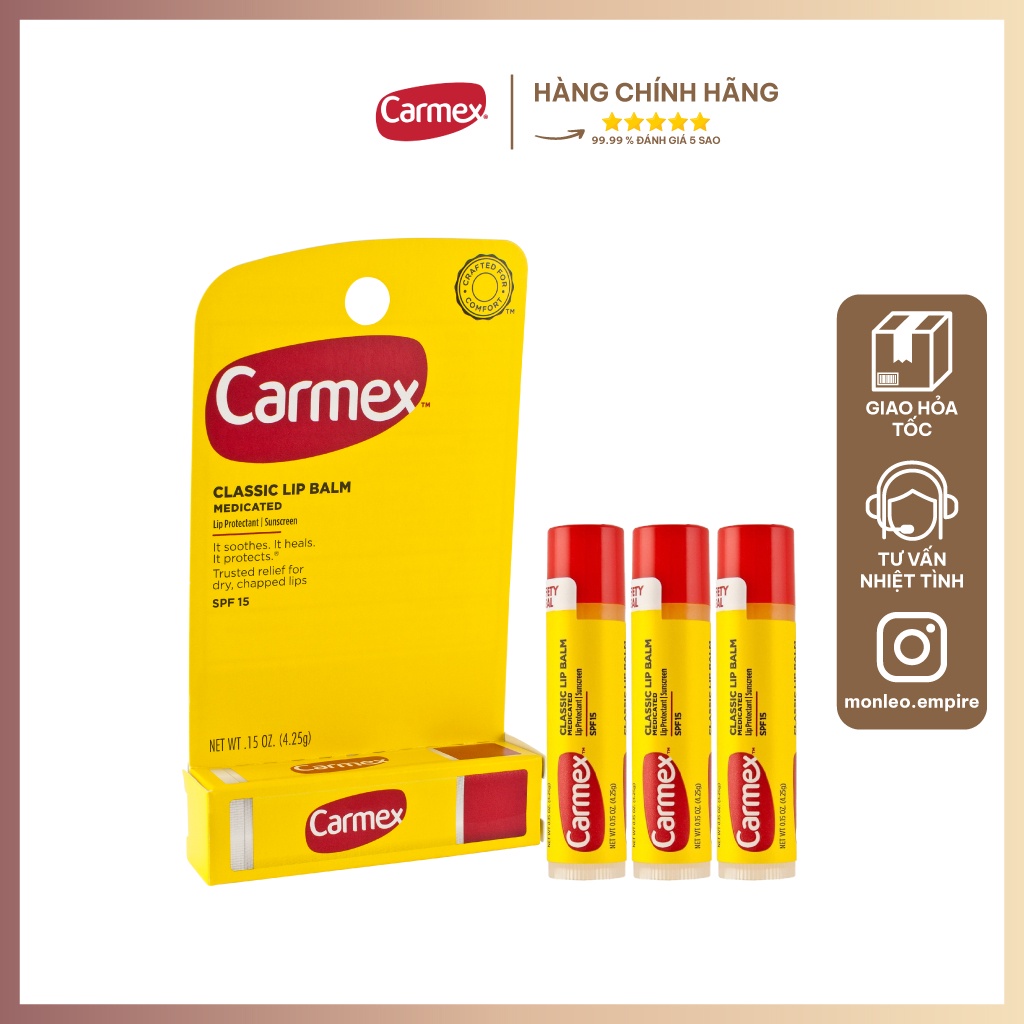 Son dưỡng môi Carmex Classic Lip Balm Medicated SPF15 4.25g