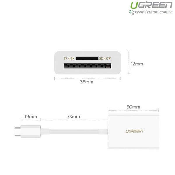 Đầu đọc thẻ USB Type-C cho thẻ nhớ TF/SD 4.0 chính hãng Ugreen 40864 cao cấp