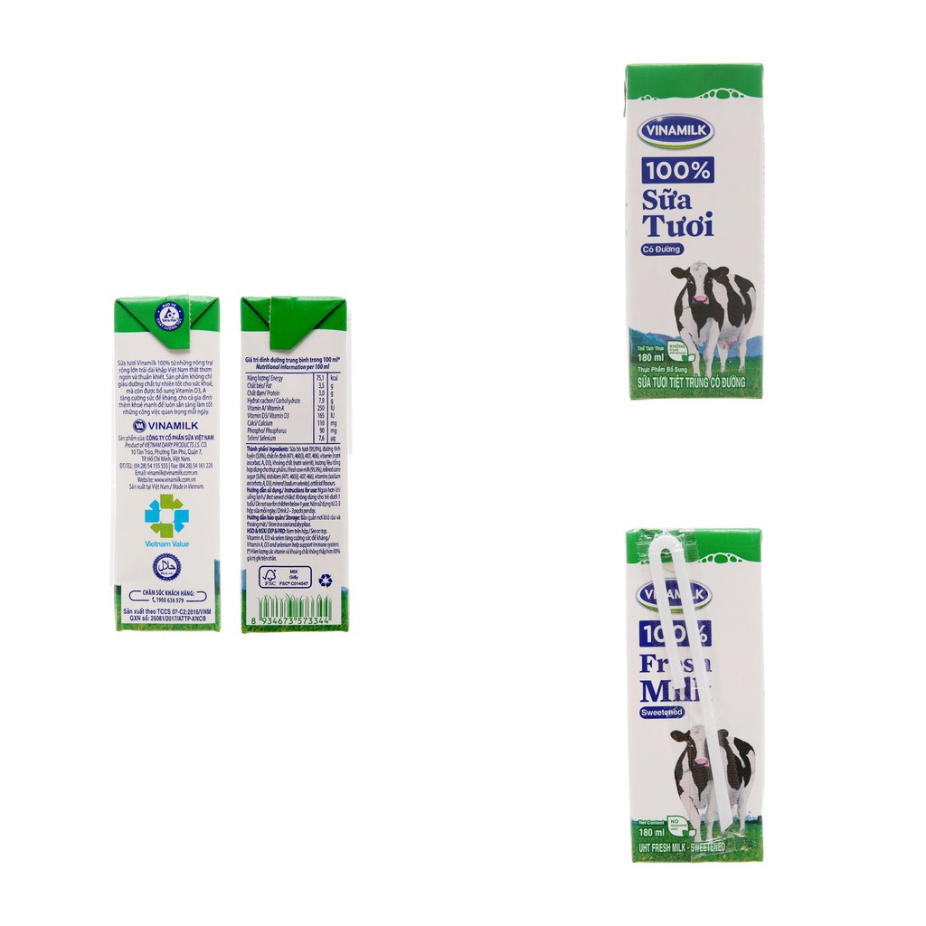 THÙNG SỮA TƯƠI TIỆT TRÙNG VINAMILK 100% 48 x 180ML
