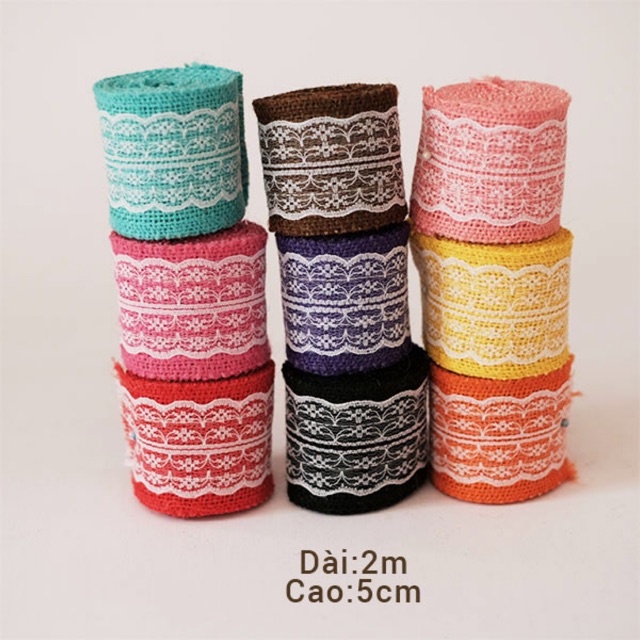 Cuộn vải ren màu trang trí vintage 2mx5cm