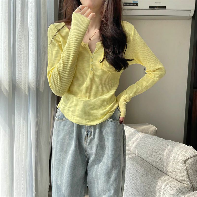 Áo Thun Nữ Tay Dài Hàn Quốc Cổ Rộng Nữ Tính Thời Trang