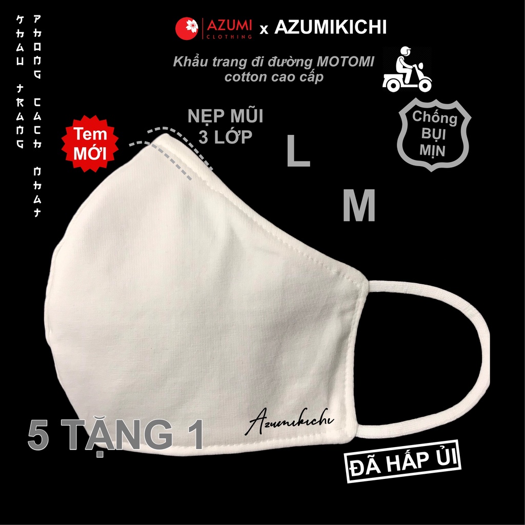 Khẩu Trang Vải 3 Lớp Có Nẹp Mũi Mua 5 Tặng 1 Màu Trắng, Khau Trang Thời Trang Cao Cấp Azumikichi