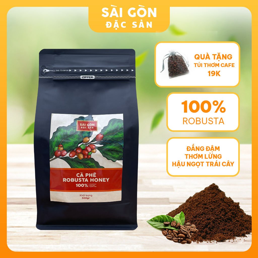 Cà phê Robusta Honey rang xay nguyên chất rang mộc 100% vị đắng đậm, hậu ngọt dùng  pha phin, pha máy Sài Gòn Đặc Sản