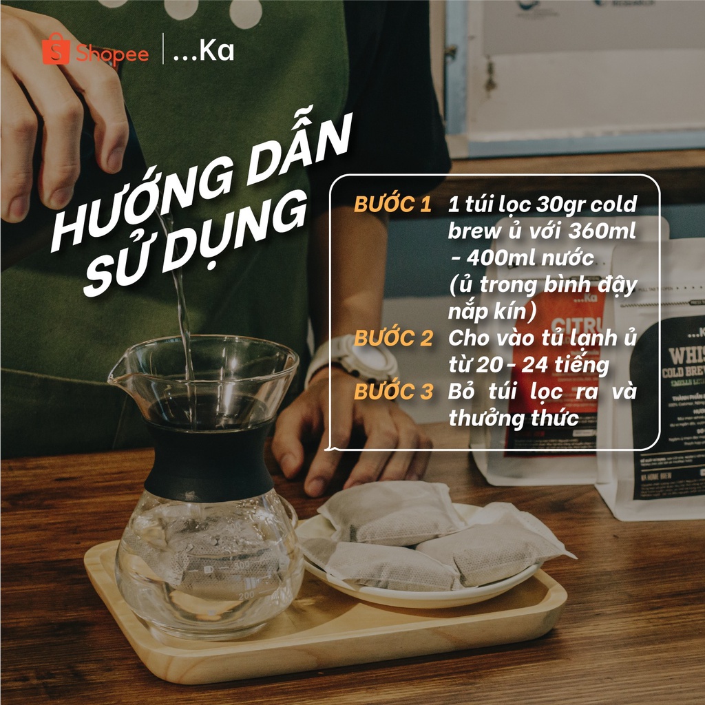 Cà phê cold brew túi lọc 100% Arabica nguyên chất Hương Whi$ky Cam chanh Chocolate  Vị thanh mát hậu vị ngọt 30g/1túilọc