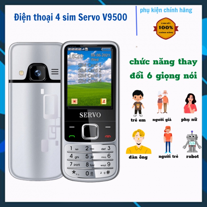 Điện thoại 4 sim Servo V9500 có chức năng thay đổi 6 giọng nói- bảo hành 12 tháng