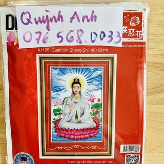 Tranh thêu  PHẬTQUAN THẾ ÂM BỒ TÁT 49X69cm chưa thêu 3d a1125