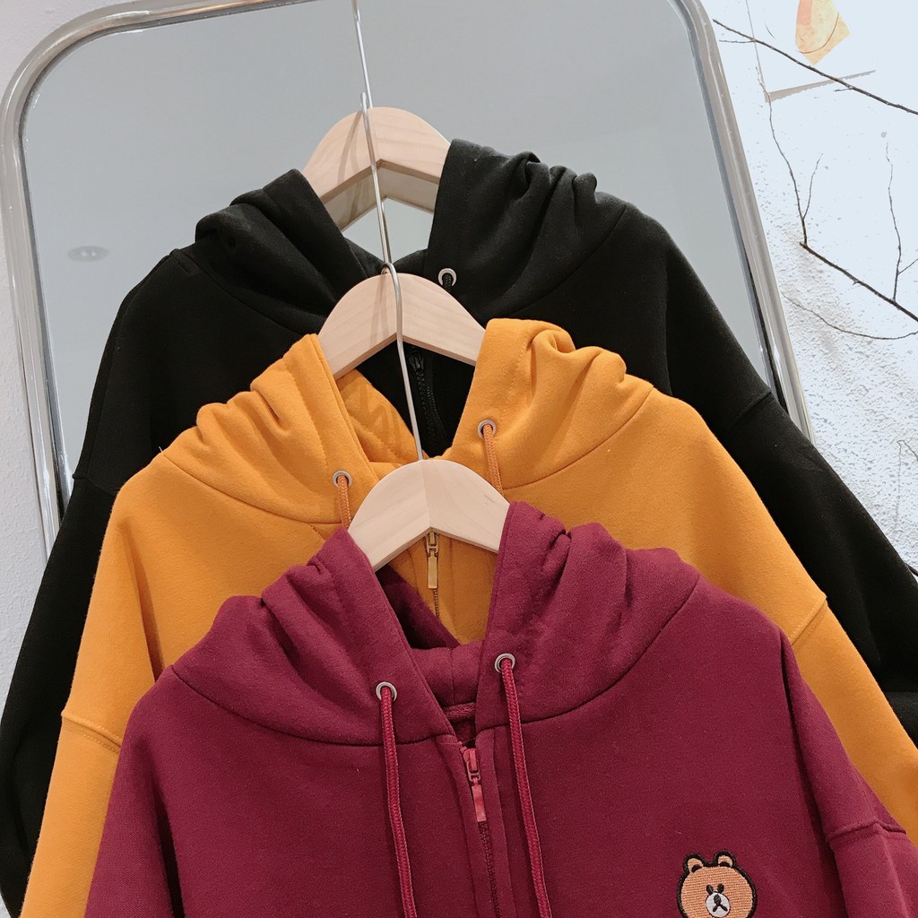 ÁO KHOÁC HOODIE TRƠN BASIC THÊU GẤU NAM NỮ