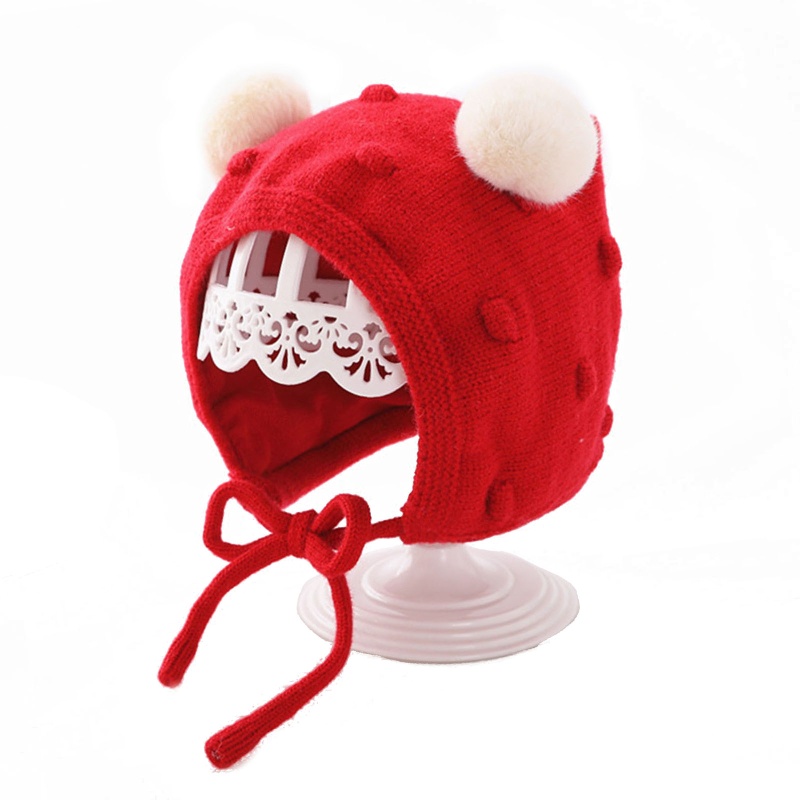Mũ Beanie Dệt Kim Mềm Mại Đính Bóng Lông Dày Dặn Giữ Ấm Tai Dễ Thương Cho Bé