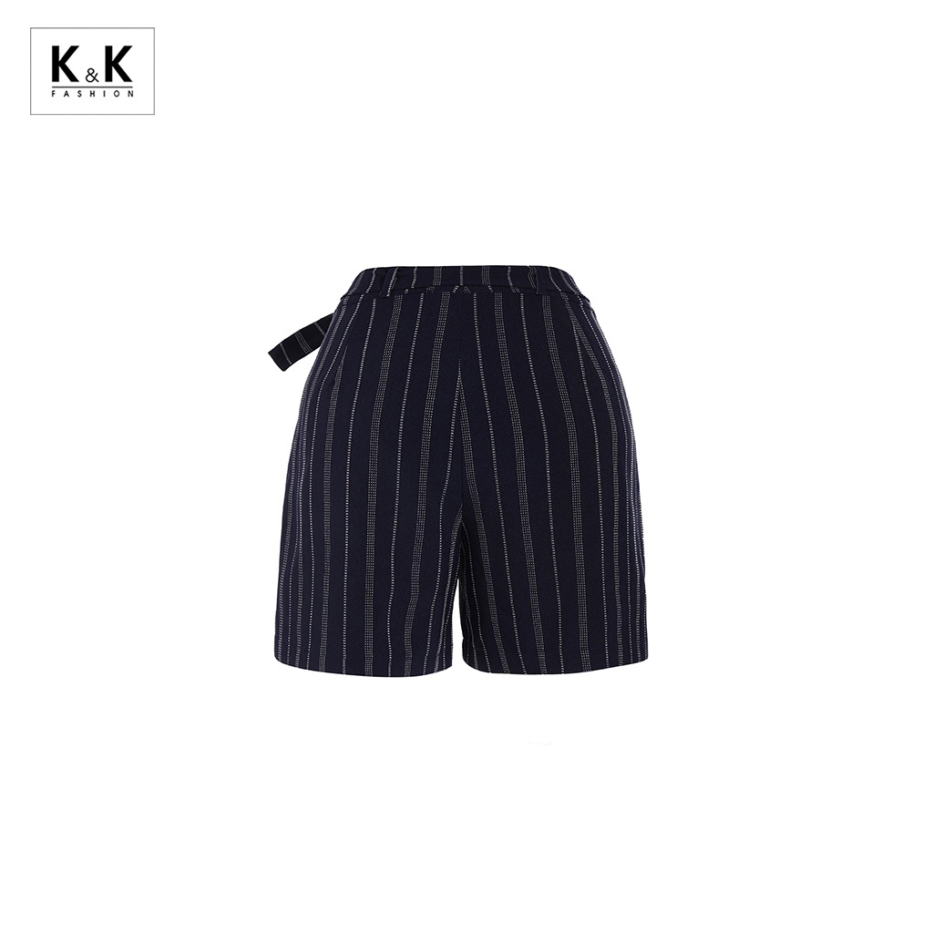 Quần Short Nữ K&amp;K Fashion Kẻ Sọc Thắt Nơ QCS02-15 Chất Liệu Kaki