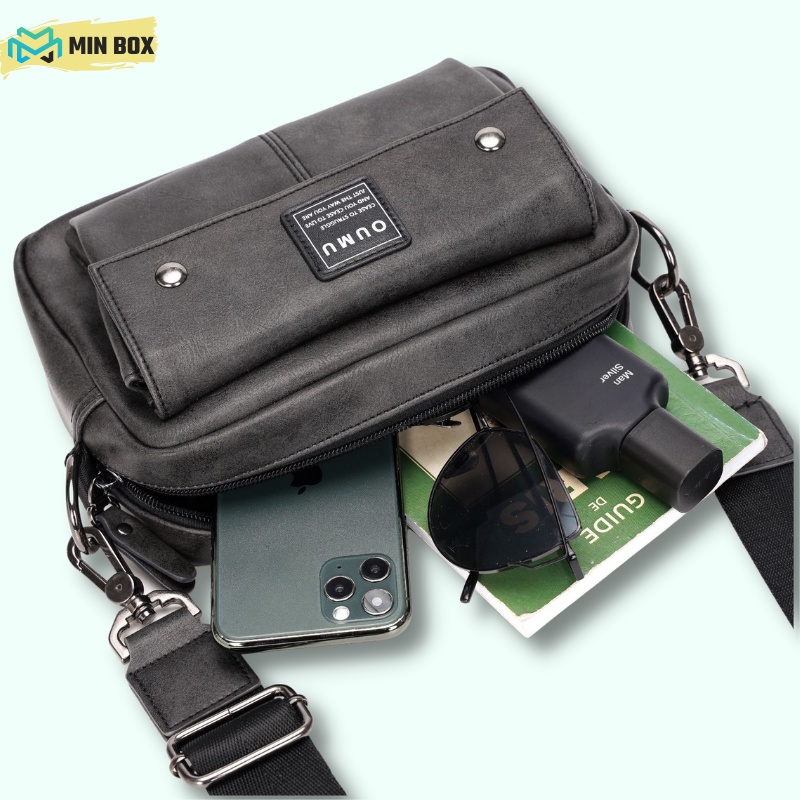Túi đeo chéo Nam Nữ Da PU Thời Trang OUMU Túi Xách Nam Chất Liệu PU chống Nước chống Trầy Cao Cấpp MINBOX