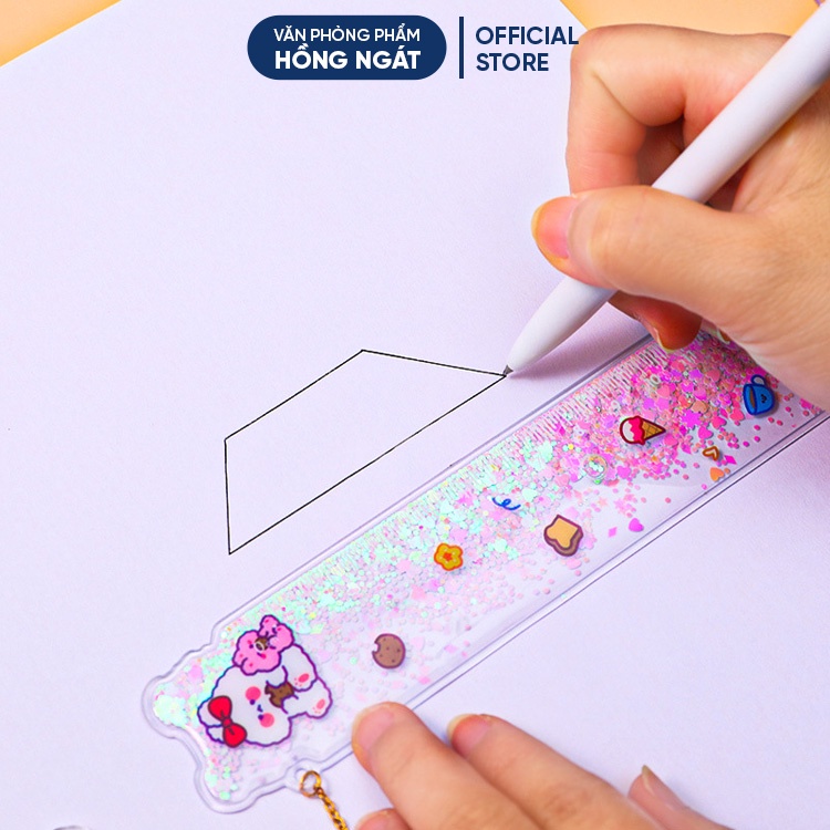 Thước kẻ cute kim tuyến, thước kẻ nhựa dẻo chiều dài 15cm cho học sinh đồ dùng học tập văn phòng phẩm TK02