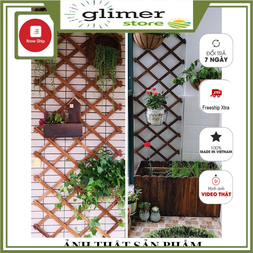Giàn gỗ treo cây ban công gắn tường, giàn leo cây, giàn treo hoa ban công bằng gỗ gấp gọn, treo giỏ hoa ban c