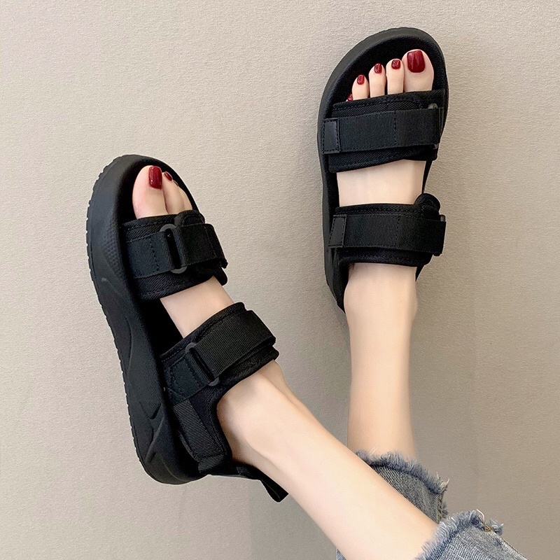 Dép quai hậu sandal nữ dây bản to trơn màu cài đế 2,5cm đúc