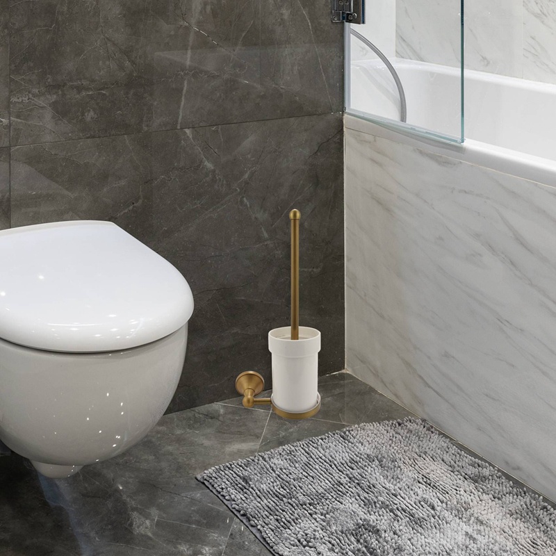 Bộ Giá Đỡ Bàn Chải Vệ Sinh Toilet Bằng Đồng Thau Kèm Cốc Sứ Tiện Dụng