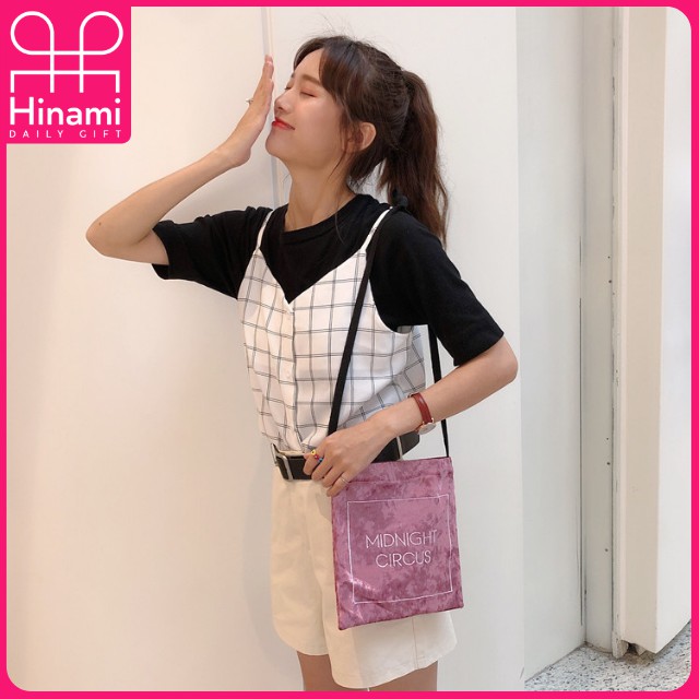 Túi Đeo Chéo Nữ Mini Đi Học Túi Tote Vải Canvas Nhung Bố Thời Trang Hàn Quốc Thêu Chữ Giá Rẻ Hinami TV3