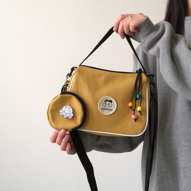 Túi đeo chéo vai IELGY chất vải canvas hình vuông đa năng có dây đeo bản rộng cho nữ