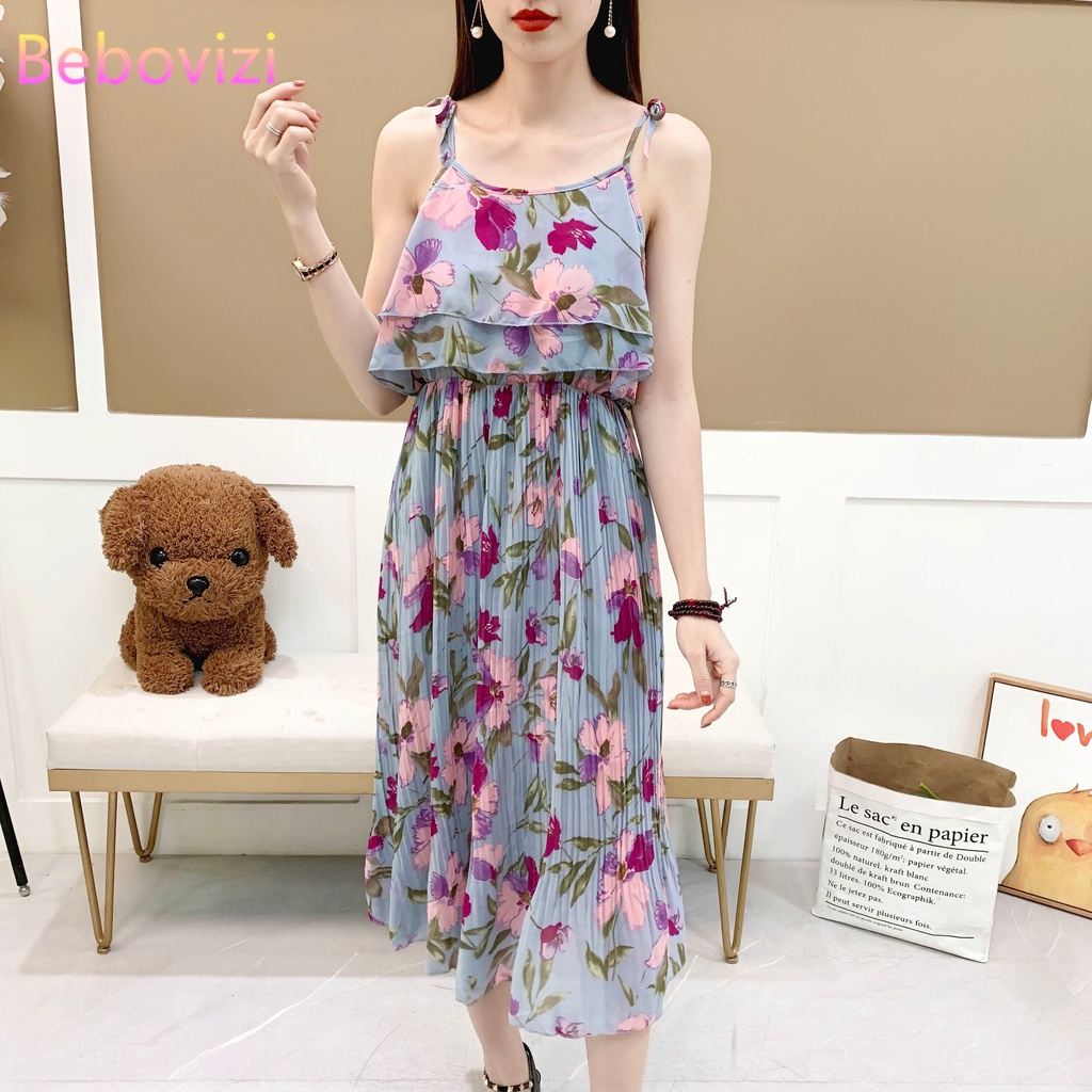 Đầm Maxi Hai Dây Xếp Li Gợi Cảm Dành Cho Nữ 2021