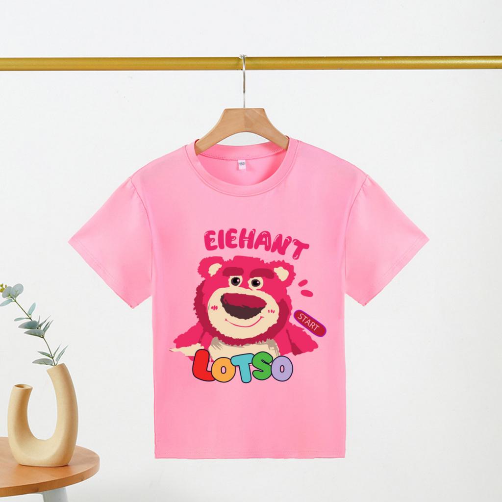 Áo Thun Cho Bé Màu Hồng In Hình Gấu Dâu Lotso Bear Bé Cực Thích