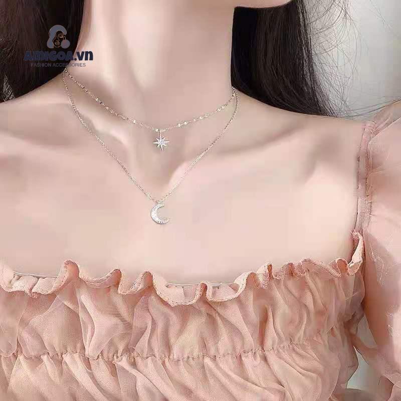 ✨✨Vòng cổ Mặt Trăng Và Ngôi Sao Đính Đá Thời Trang Cho Nữ