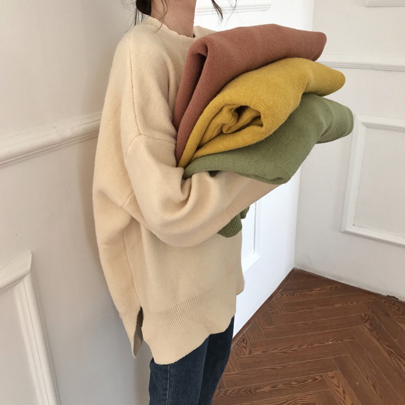 Áo len nữ form rộng xẻ vạt màu Vintage