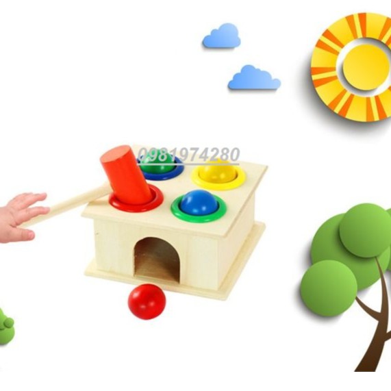 Đồ Chơi Hộp Đập Bóng Nhiều Màu Sắc Vui Nhộn Bằng Gỗ