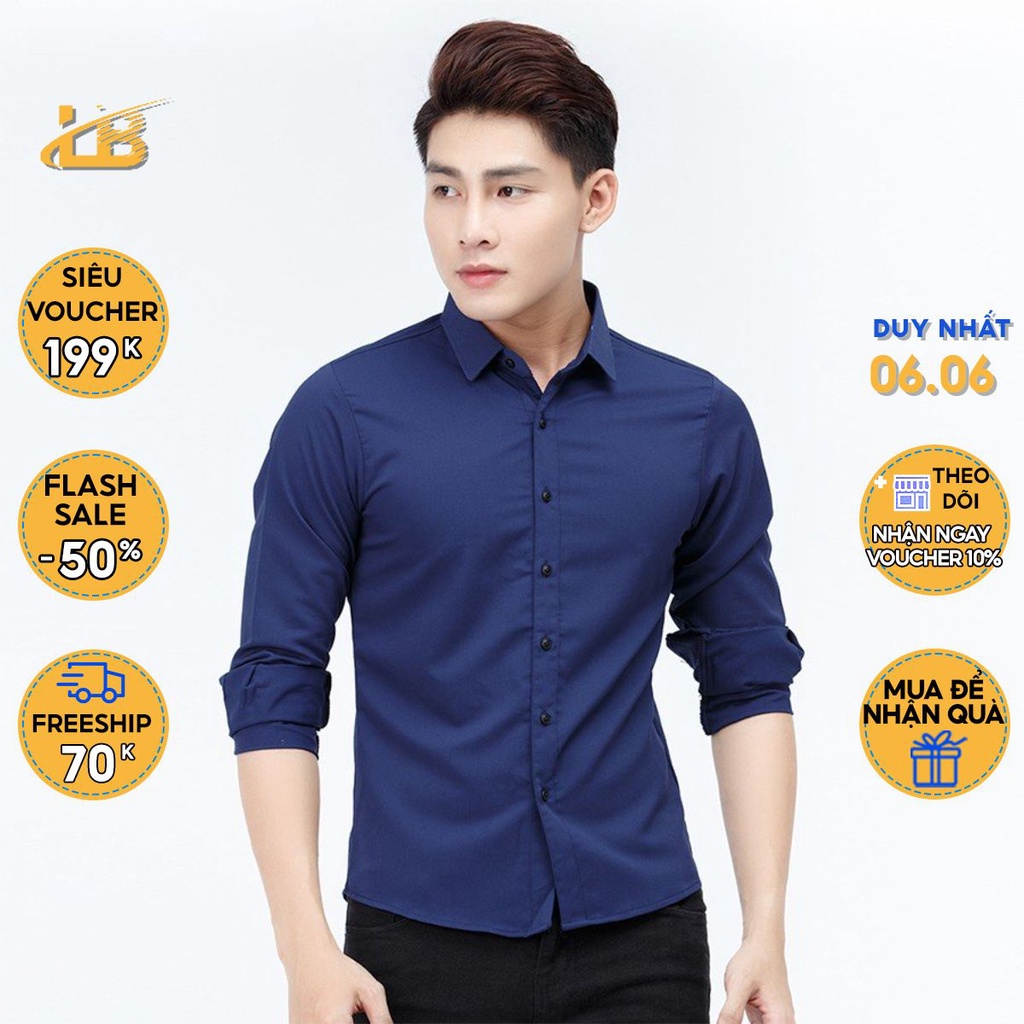 Áo sơ mi nam trắng dài tay LB_OFFICIAL trơn gấp cổ dáng slimfit công sở 6 màu