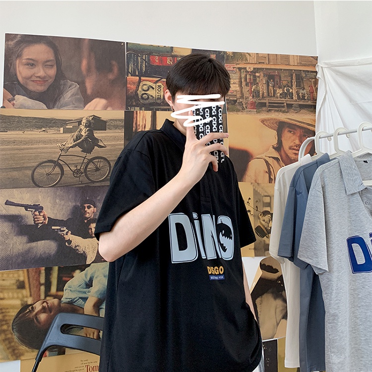 áo polo Tay Ngắn Dáng Rộng In Chữ Thời Trang Mùa Hè Phong Cách Hồng Kông Cho Nam | BigBuy360 - bigbuy360.vn