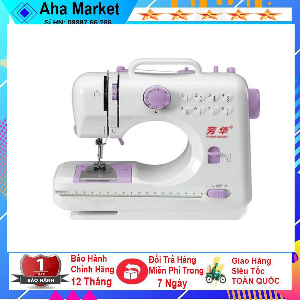 Máy khâu mini, máy may gia đình thông minh cao cấp FHSM 505A -Có Vắt Sổ, May Được Vải Thun Có Chân Vịt-AHAMARKET