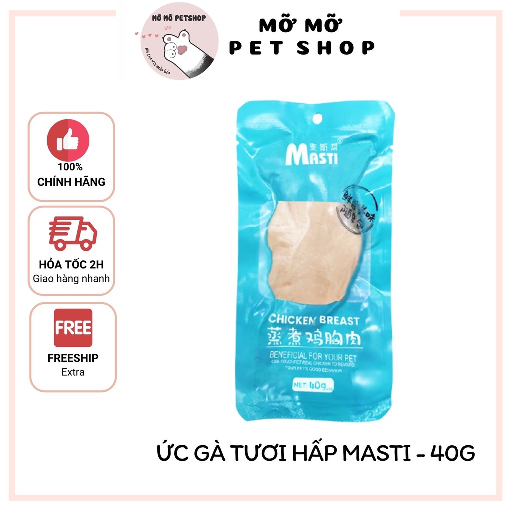 Ức gà tươi hấp sẵn cho Mèo Masti - 40g