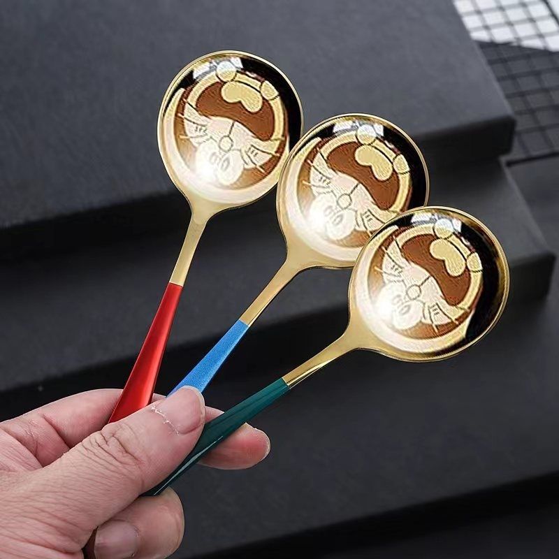 Set 6 thìa nhôm mạ vàng đủ màu in hình Doraemon