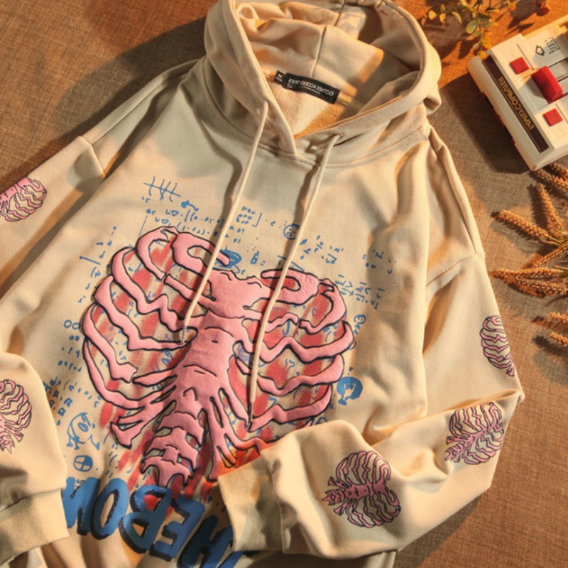 Áo hoodie tay dài dáng rộng in họa tiết xương người phong cách Harajuku hiphop đường phố cho nữ | WebRaoVat - webraovat.net.vn