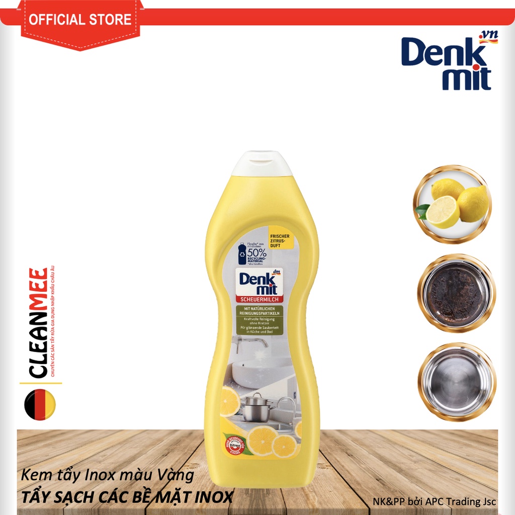 Kem Tẩy Đánh Bóng Đa Năng Denkmit Dùng Cho Inox Sứ Nhà Bếp Nhà Tắm Giúp Làm Sạch Mảng Bám Ố Vàng Chai 750ml