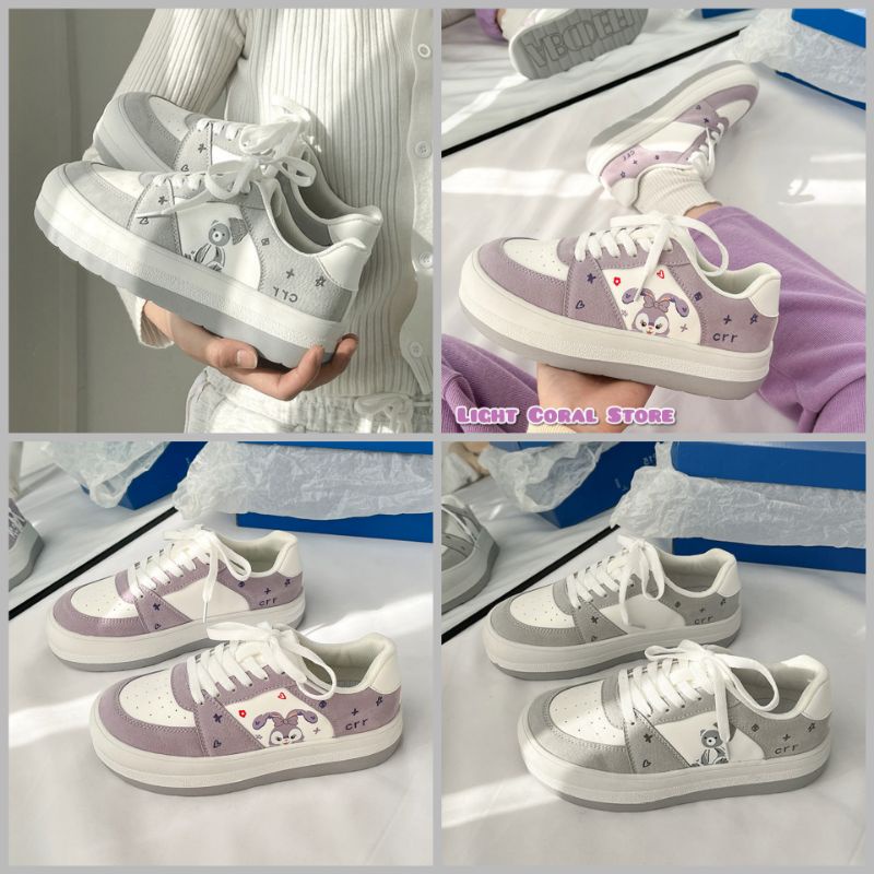 ORDER) Giày sneaker nữ thời trang nền trắng mix màu tím baby và xám nhạt  hình