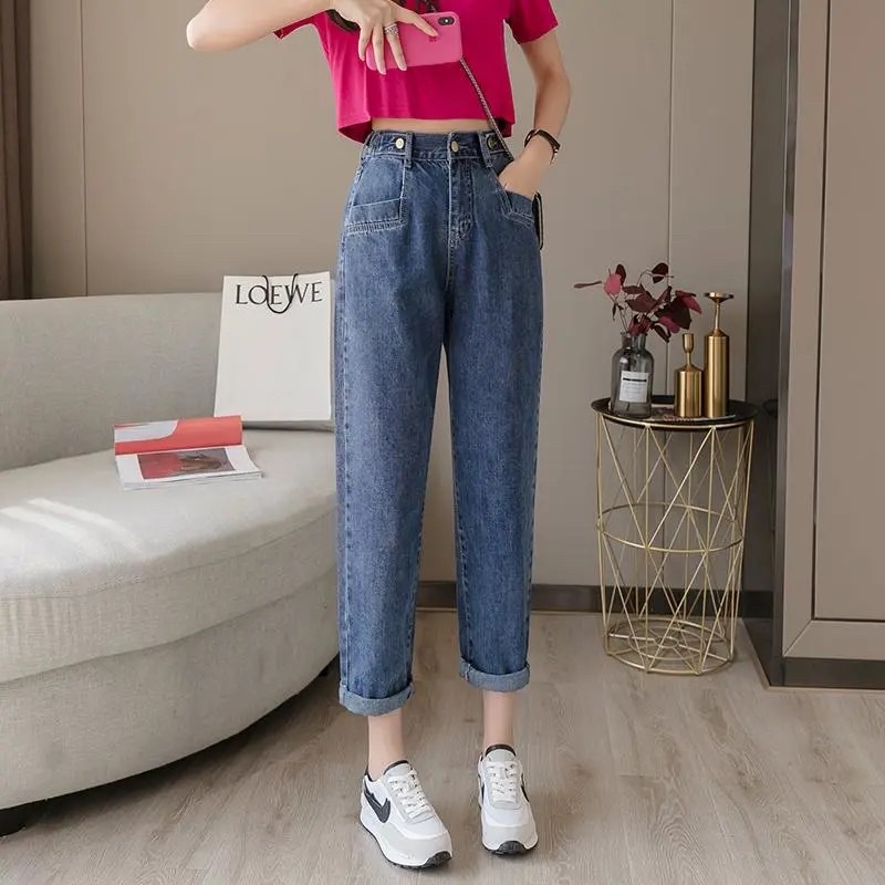 Quần Bò Jean Nữ Baggy Màu Xanh Đen Khói Cạp Cúc Có Túi Ống Đứng Phong Cách Ulzzang Hàn Chất Jean Loại 1 Basic