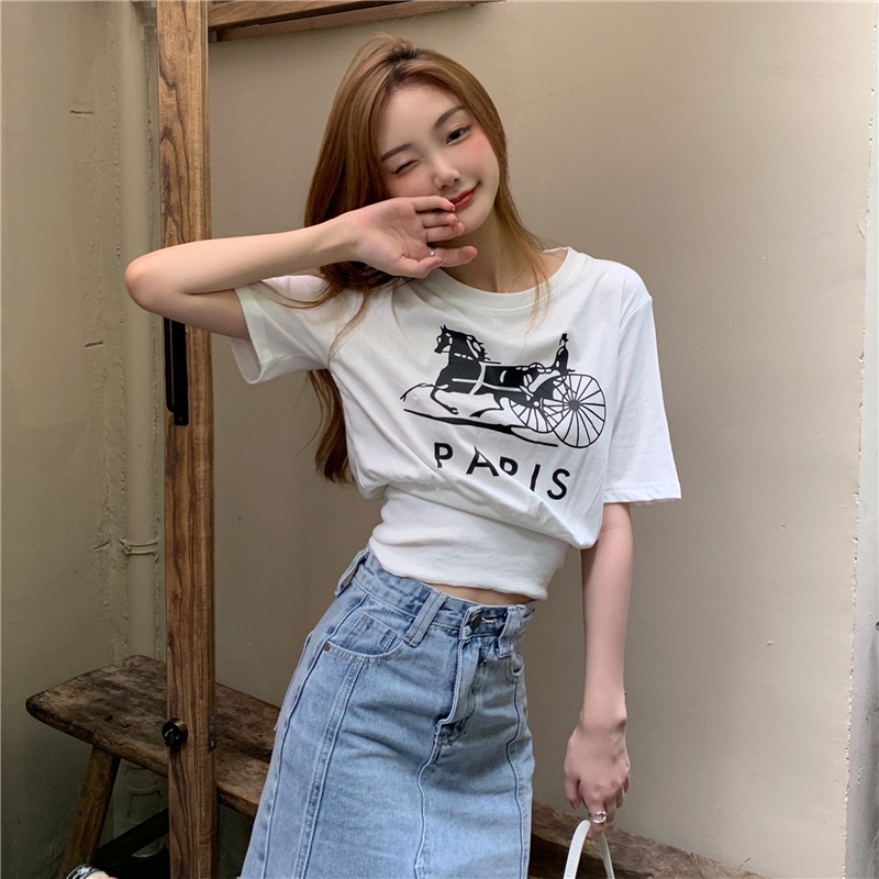 Áo thun ngắn tay cổ tròn họa tiết thời trang dành cho nữ