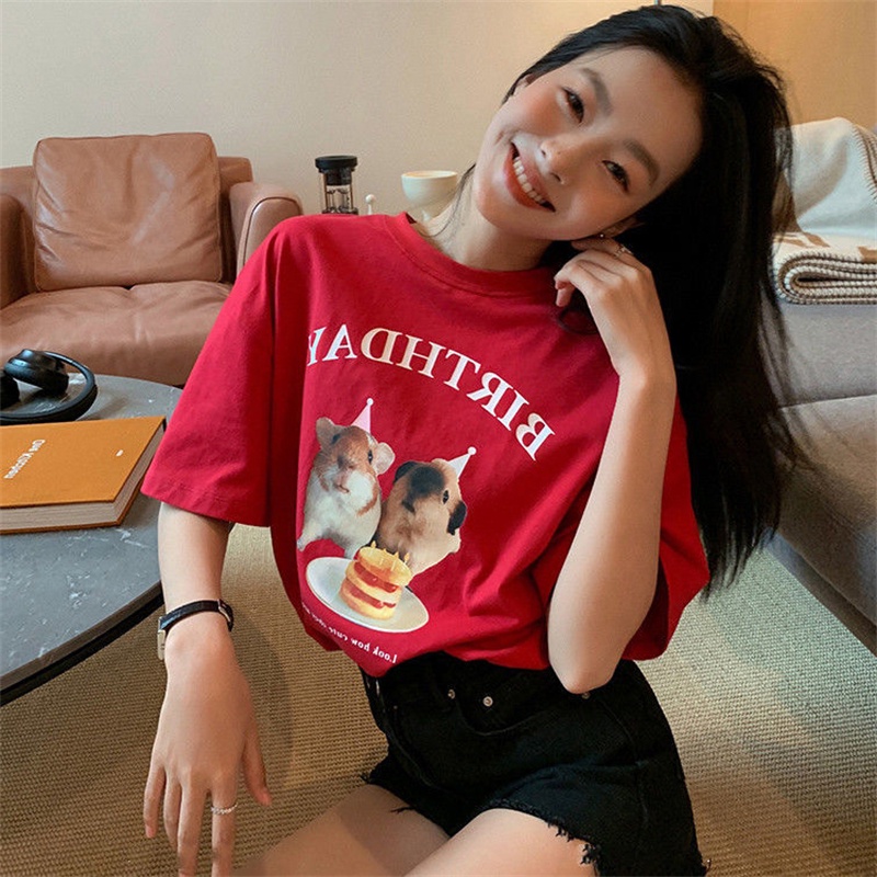 NRVP Áo thun cotton tay ngắn cổ tròn màu trơn thời trang dành cho nữ