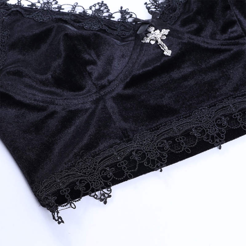 Áo Croptop phối ren hoa phong cách Gothic