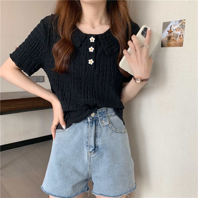 Áo kiểu tay ngắn cổ polo trẻ trung thời trang mới dành cho nữ