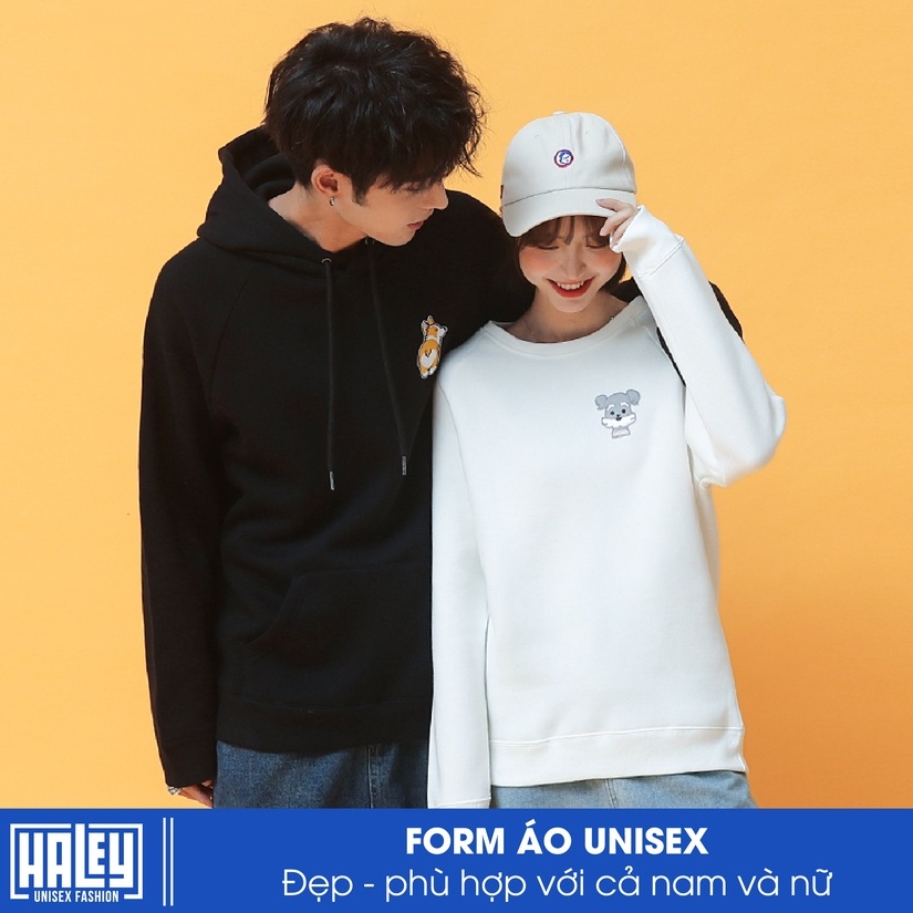 Áo Hoodie Cặp Đôi Nam Nữ HALEY Unisex Cún Huskey phong cách Hàn Quốc cá tính, Chất nỉ nhung dày mã HD19