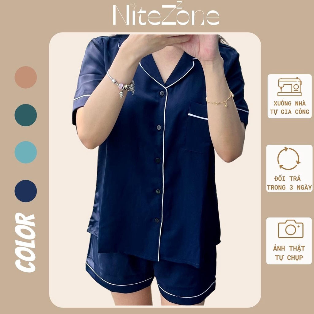Đồ bộ pijama lụa cao cấp tay ngắn quần ngắn, bộ đồ ngủ nữ mặc nhà dễ thương NITEZONE