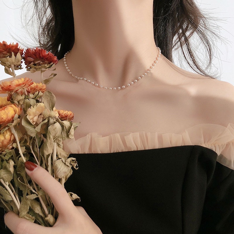 Vòng cổ chocker nữ đính hạt ngọc trai nhân tạo lacohouse J78