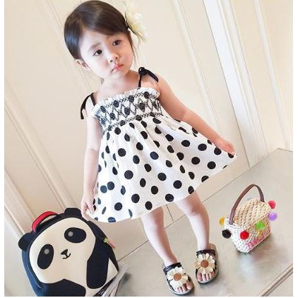 VÁY ÁO 2 DÂY CHẤM BI BÉ GÁI