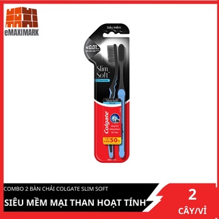 Bộ 2 bàn chải đánh răng Colgate Than hoạt tính kháng khuẩn Slimsoft Charcoal mềm mảnh 2 cây/bộ