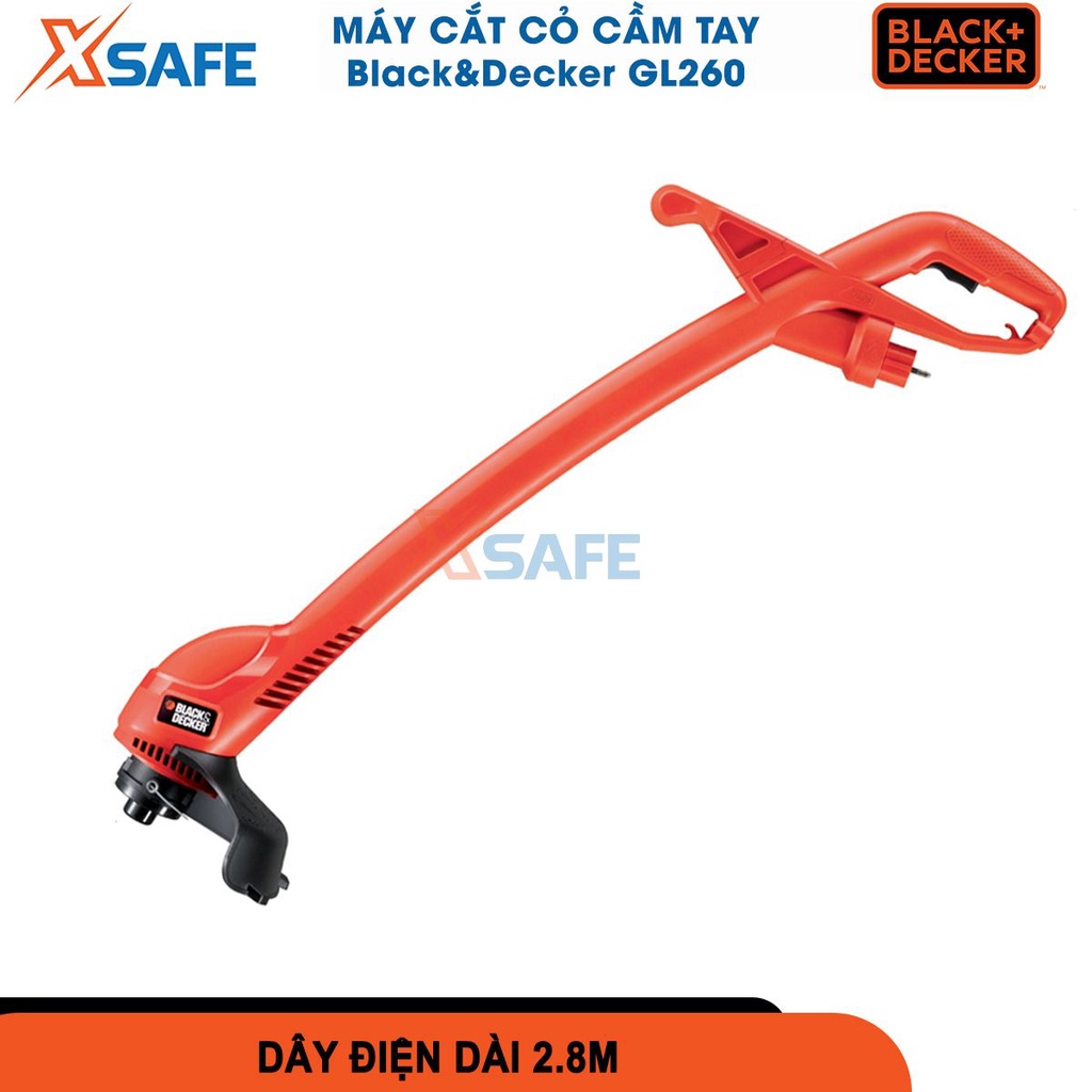 Máy cắt cỏ cầm tay BLACK&amp;DECKER 250W GL260, công nghệ cắt bằng dây cước, độ cắt rộng 23cm, dây dẫn điện dài 6m