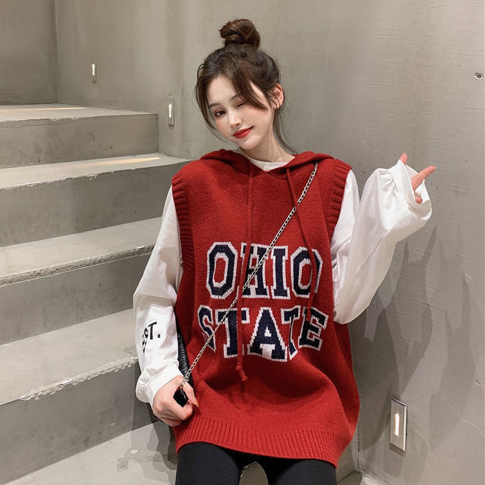 Áo hoodie dệt kim dáng rộng thời trang Hàn Quốc dành cho nữ
